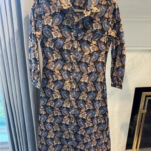 J. McLaughlin Paisley Button-Front Midi Dress - Blue & Brown